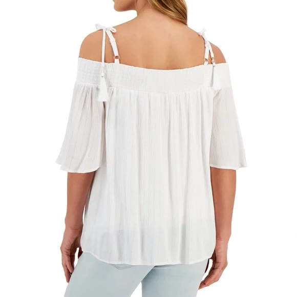 JM Collection Petite Tie-Shoulder Tassel Top - Picture 7 of 9